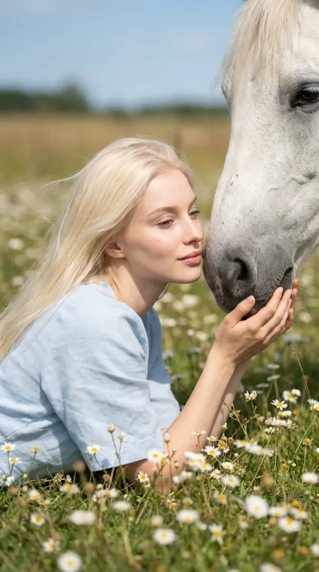 Фотосессия с лошадью в цветущем поле